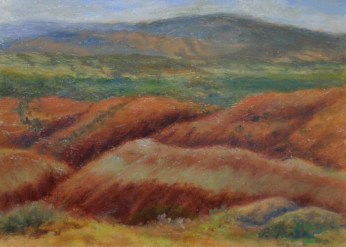 Landscape Greeting Card featuring the painting Red Rocks at Abiquiu by Phyllis Tarlow