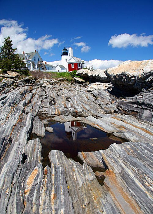 Lighthouse Greeting Card featuring the photograph Reflections of Pemaquid by Brenda Giasson