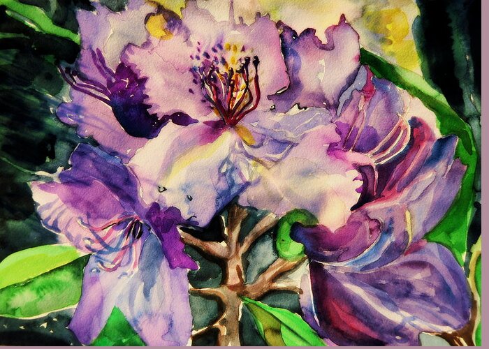 Rhododendron Greeting Card featuring the painting Rhododendron Violet by Mindy Newman
