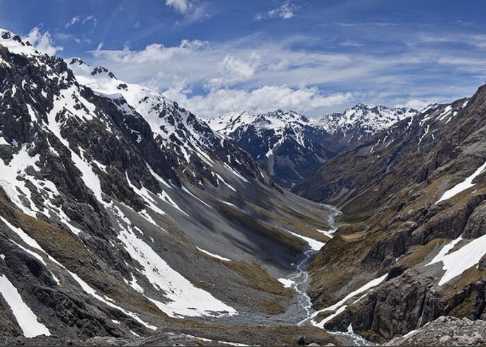00439772 Greeting Card featuring the photograph River Descends From Southern Alps by Colin Monteath
