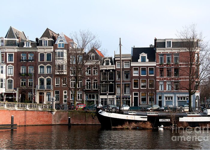 Along The River Greeting Card featuring the digital art River Scenes from Amsterdam by Carol Ailles