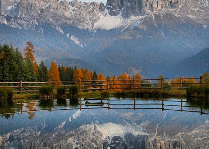 Reflection Greeting Card featuring the photograph Rosengarten - Dolomites by Luisa Azzolini