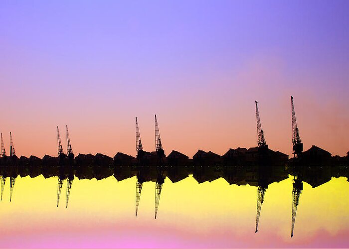 Skyline Greeting Card featuring the photograph Royal Docks Cranes art by David French