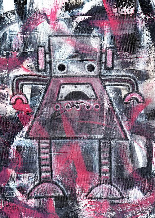 Robot Greeting Card featuring the mixed media Ruby Robot by Roseanne Jones