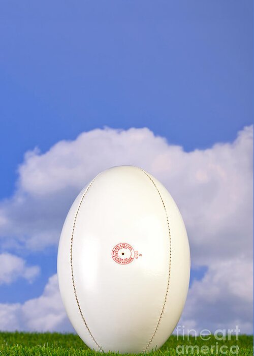 Rugby Ball Greeting Card featuring the photograph Rugby ball tee'd up on grass by Richard Thomas