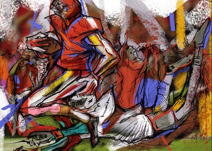 Football Greeting Card featuring the painting Run The Football by John Gholson