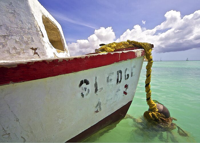 Anchor Greeting Card featuring the photograph Rustic Fishing Boat Sledge of Aruba by David Letts