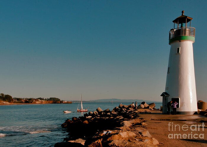 The Walton Lighthouse In Santa Cruz Greeting Card featuring the digital art Safe Harbor by David Taylor