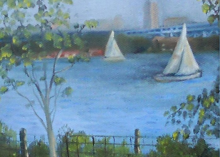 Sailboats Greeting Card featuring the painting Sailing the Delaware by Marlene Book