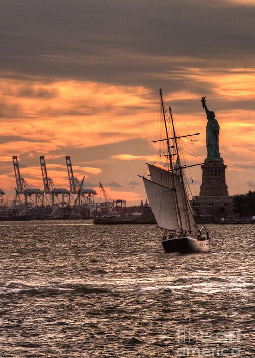 Statue Of Liberty Greeting Card featuring the photograph Sailing to Liberty by Rob Hawkins