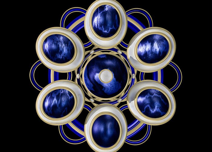 Xenodream Greeting Card featuring the digital art Sapphire and Gold Brooch by Hakon Soreide