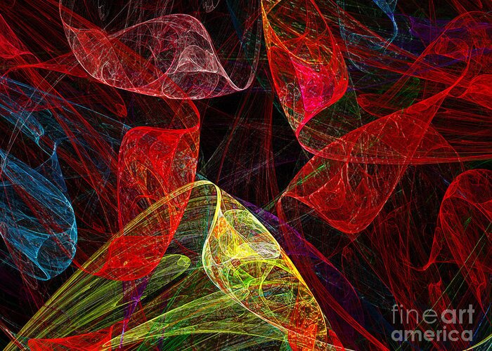 Fractal Greeting Card featuring the digital art Scarletts Silk Scarves by Andee Design