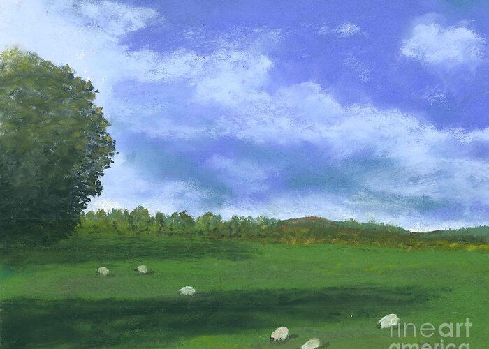 Landscape Greeting Card featuring the pastel Scottish Pasture by Ginny Neece