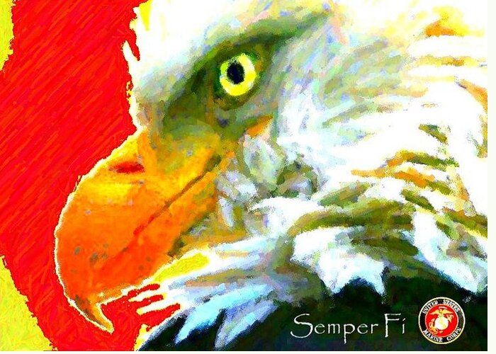 Bald Eagle Greeting Card featuring the digital art Semper Fi by Carrie OBrien Sibley