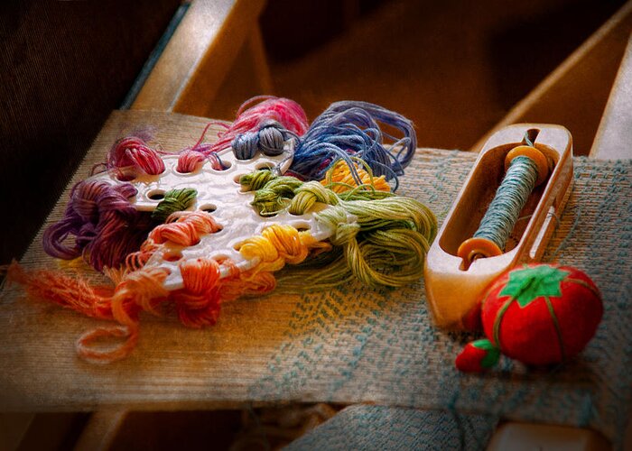 Sew Greeting Card featuring the photograph Sewing - Yarn - Threads of time by Mike Savad