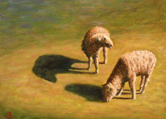Sheep Greeting Card featuring the painting Sheep Shapes Two by Joe Bergholm