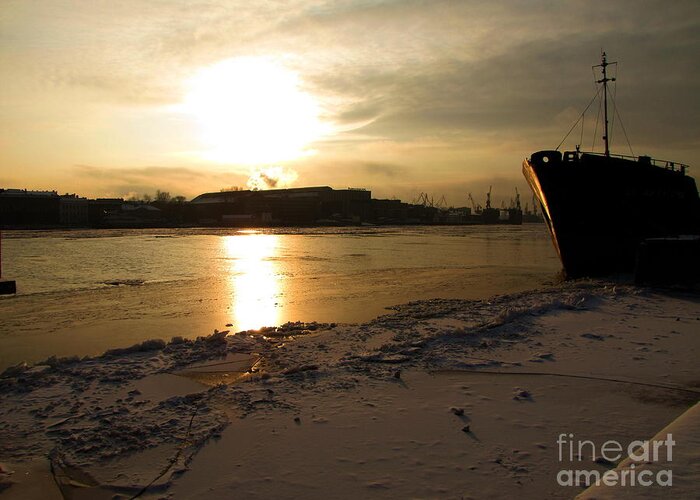 City Greeting Card featuring the photograph Ship winter stay by Yury Bashkin