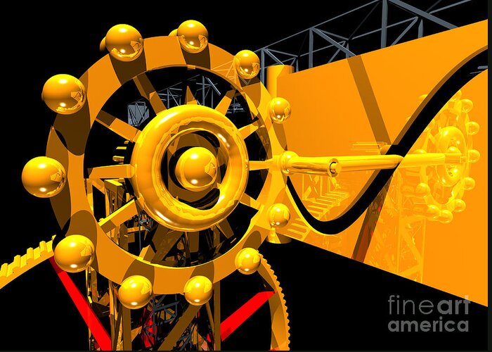 Brass Greeting Card featuring the digital art Sine Wave Machine Landscape 4 by Russell Kightley