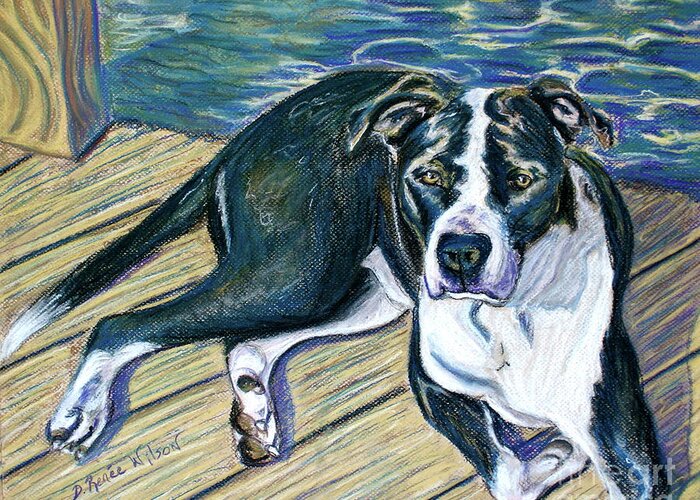 Dog Greeting Card featuring the painting Sittin' on the Dock by D Renee Wilson