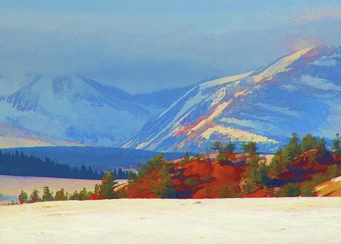 Mountains Greeting Card featuring the digital art Snow Scene by Rick Wicker