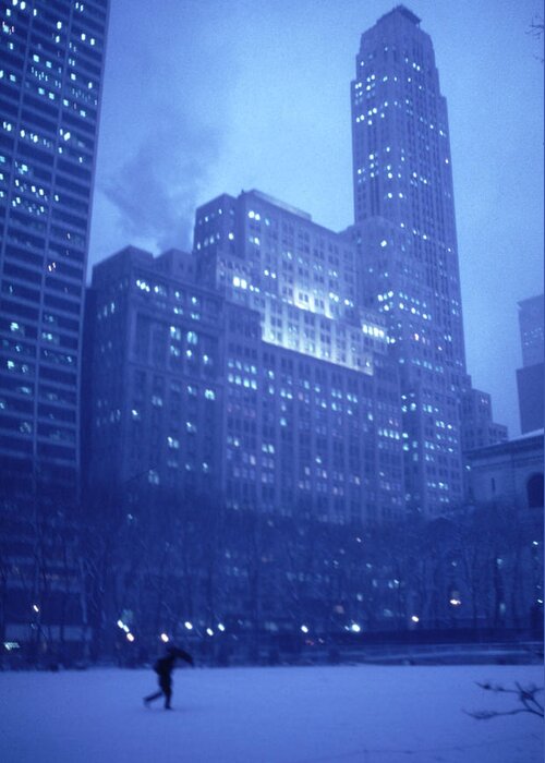 Snow Greeting Card featuring the photograph Snow Storm Bryant Park New York City by Tom Wurl