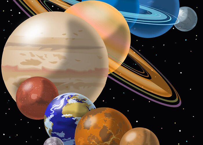 Solar System Montage Greeting Card featuring the drawing Solar System by Mark Giles and Photo Researchers
