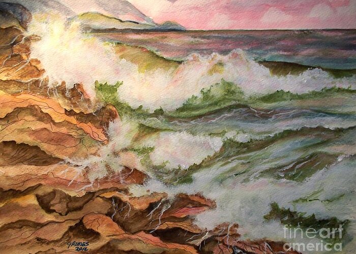 Ocean Greeting Card featuring the painting South Jetty by Carol Grimes