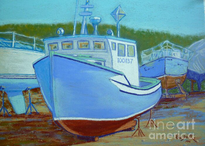 Boats Greeting Card featuring the pastel South Shore Marina by Rae Smith PSC