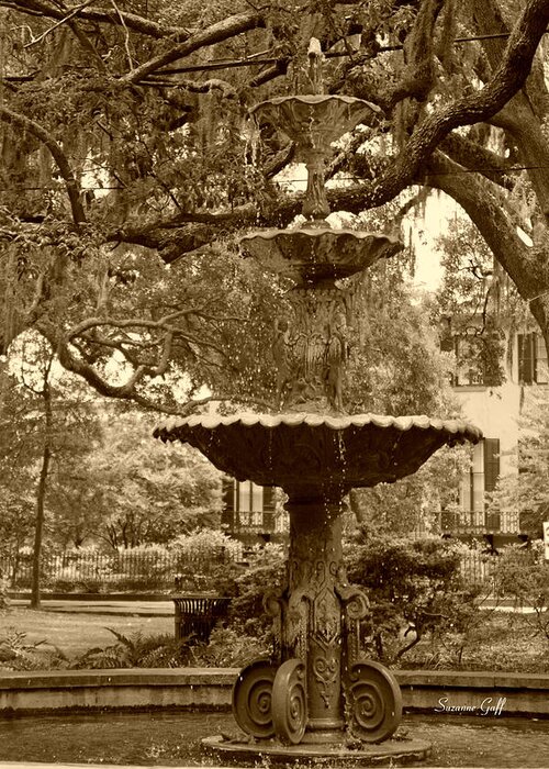 Sepia Greeting Card featuring the photograph Southern Fountain II in sepia by Suzanne Gaff