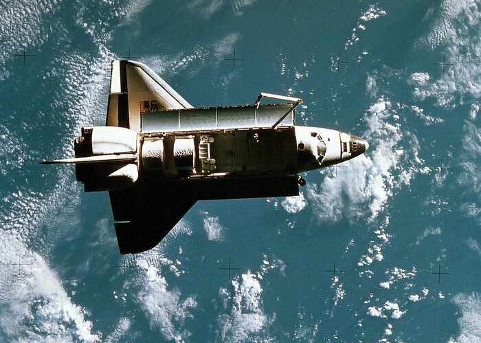 Color Image Greeting Card featuring the photograph Space Shuttle In Space by Stocktrek Images