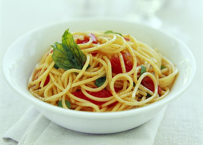 Balanced Diet Greeting Card featuring the photograph Spaghetti by David Munns