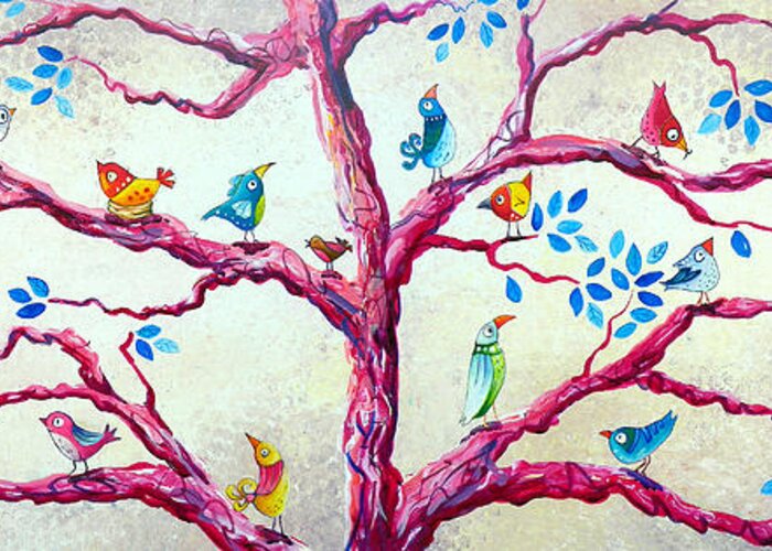 Birds Greeting Card featuring the painting Spring Birds by Deb Broughton