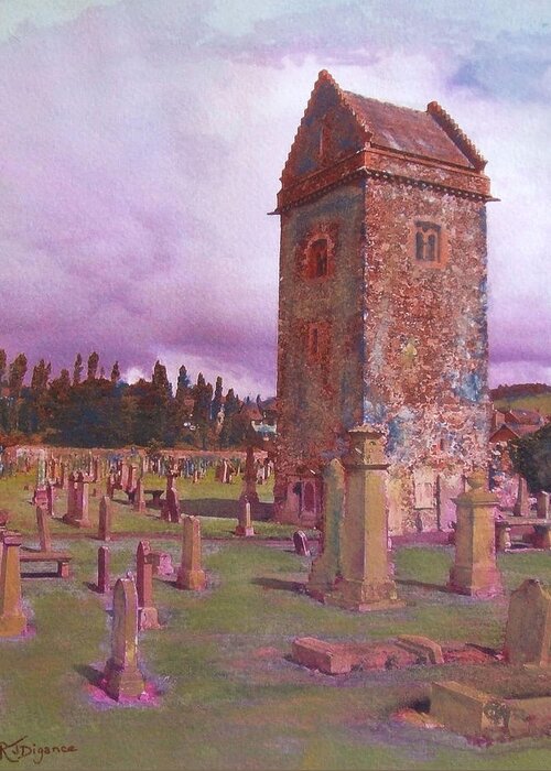 Church Tower Greeting Card featuring the painting St Andrew's Tower Peebles by Richard James Digance