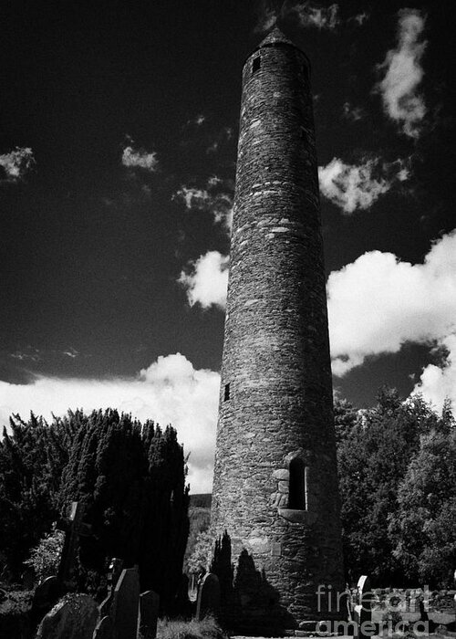Glendalough Greeting Card featuring the photograph St Kevins Round Tower Glendalough by Joe Fox