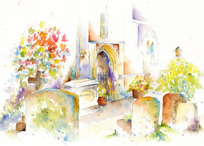 United Kingdom Greeting Card featuring the painting St Mary The Virgin Headstones by Pat Katz