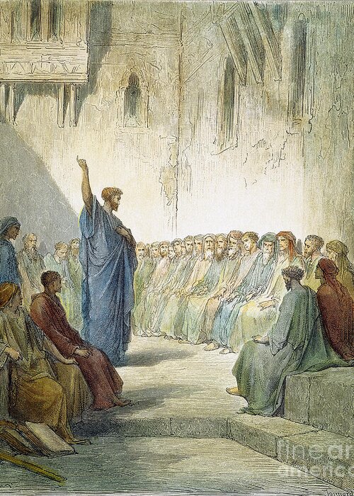 19th Century Greeting Card featuring the drawing St. Paul Preaching by Gustave Dore
