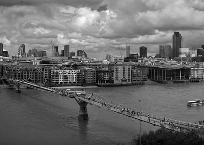 St Paul's Greeting Card featuring the photograph St Paul's and the City panorama BW by Gary Eason