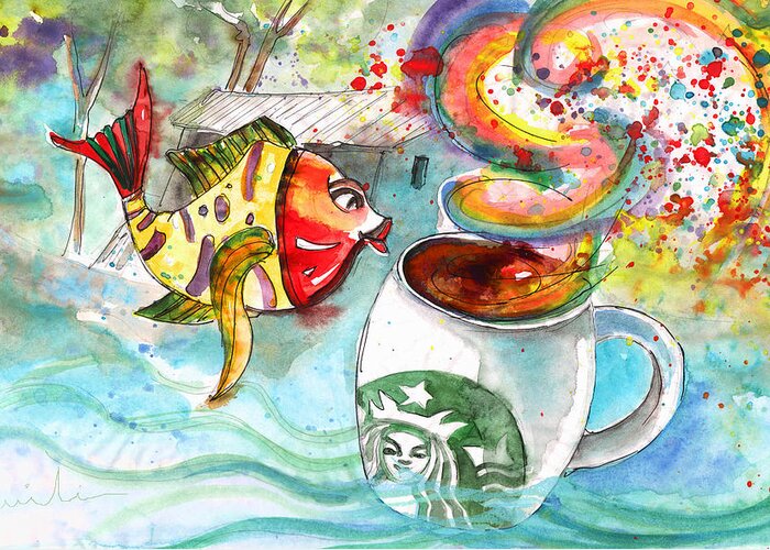 Travel Sketch Greeting Card featuring the drawing Starbucks Coffee in Limassol by Miki De Goodaboom