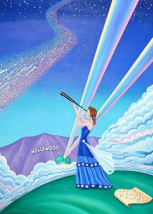 Hollywood Sign Greeting Card featuring the painting Stargazer by Tracy Dennison