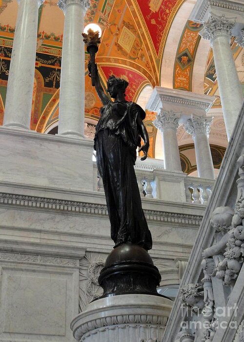Library Greeting Card featuring the photograph Statue of the Library by Meandering Photography