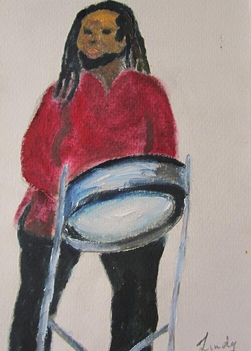 Steel Pan Greeting Card featuring the painting Steelpan man by Jennylynd James