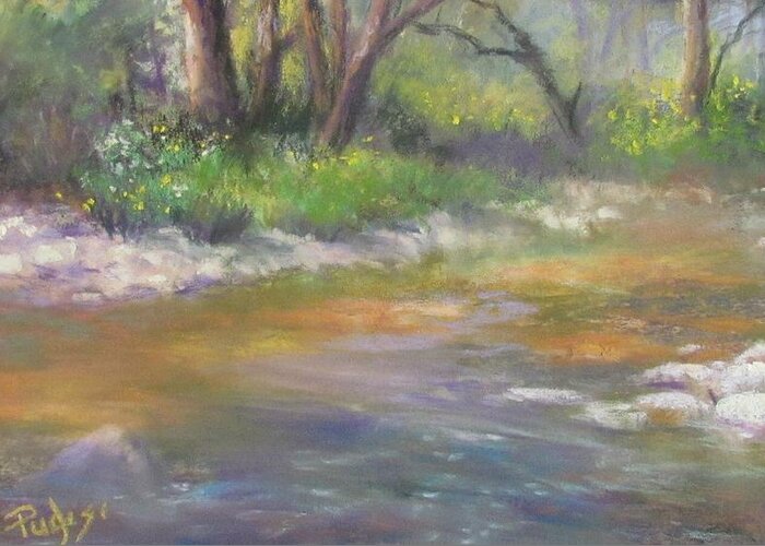 Creek Greeting Card featuring the pastel Stony Creek by Bill Puglisi