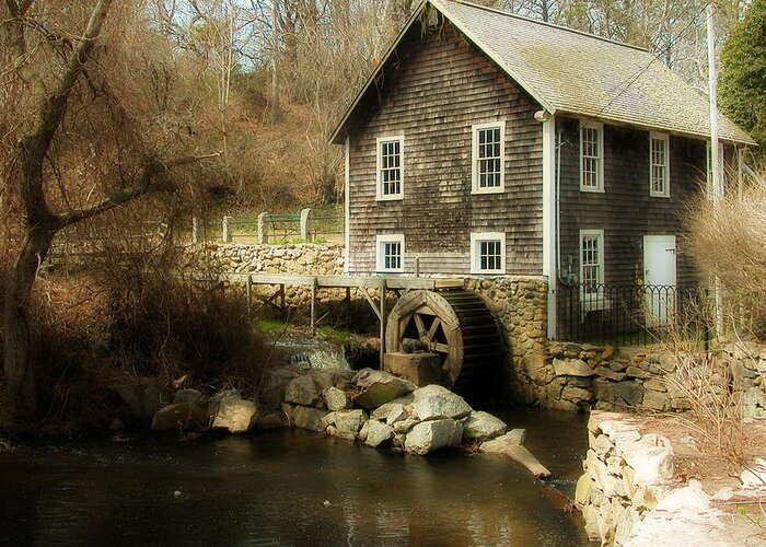  Greeting Card featuring the photograph Stonybrook Gristmill in Sepia by Cathy Kovarik