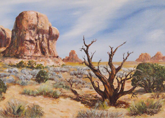 Arches National Park Greeting Card featuring the painting Stressed into Beauty by George Richardson