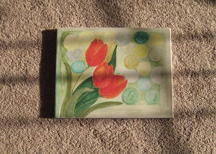 Reflection Of Sun Greeting Card featuring the painting Sun and Tulips by Sonali Gangane
