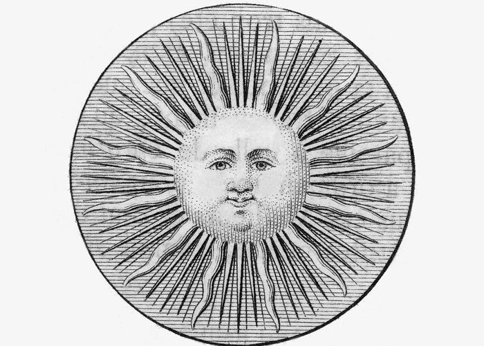 1751 Greeting Card featuring the photograph Sun Face, Decorative, 1751 by Granger