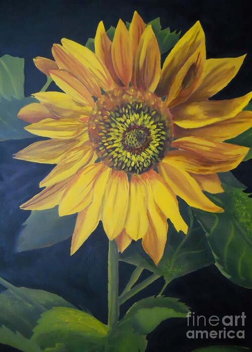 Sunflower Greeting Card featuring the painting Sunflower by Yenni Harrison