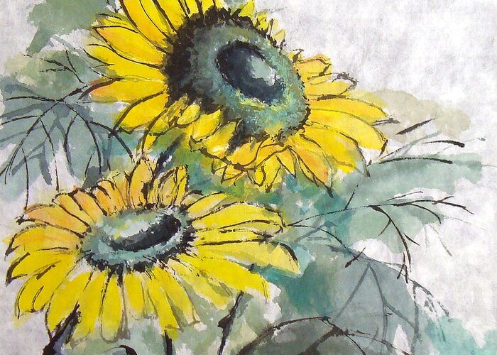Gerbera Greeting Card featuring the painting Sunflowers 1 by Chris Paschke