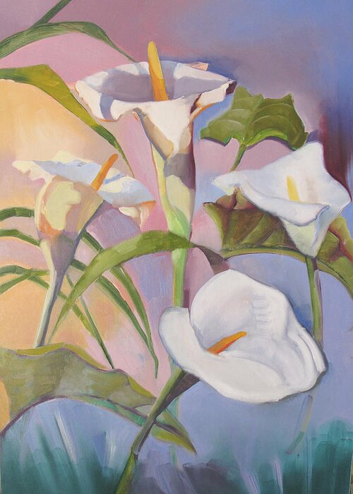 Floral Greeting Card featuring the painting Sunrise Callas by Suzanne Giuriati Cerny
