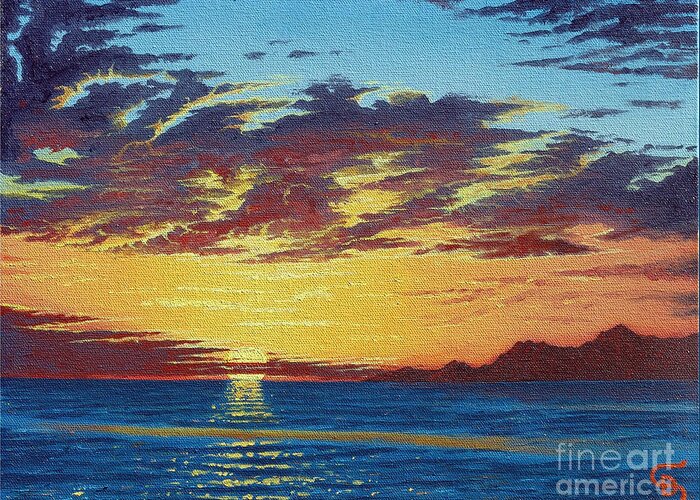 Seascapes Greeting Card featuring the painting Sunrise over Gonzaga Bay by Dumitru Sandru